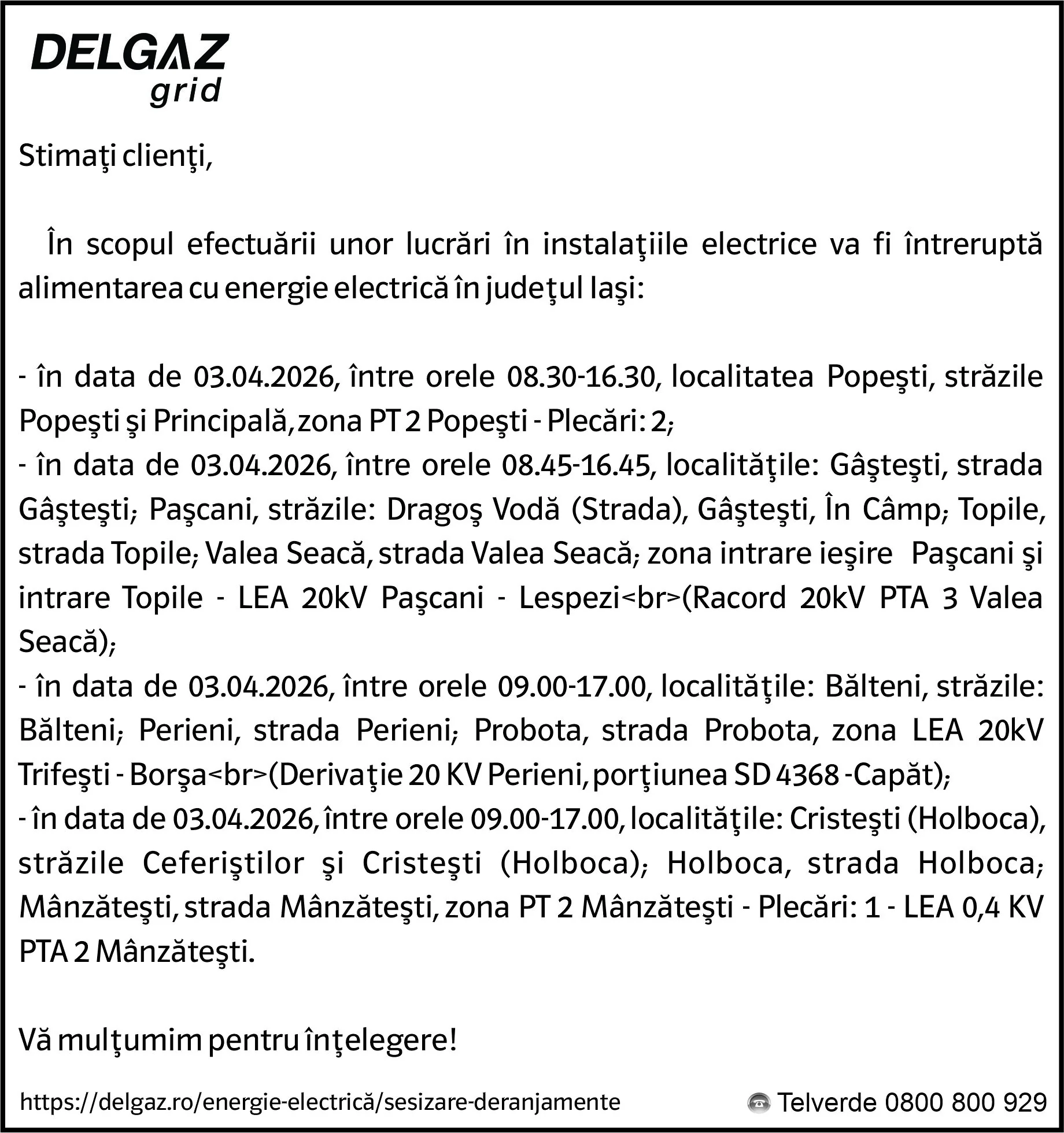 Anunț Delgaz Grid