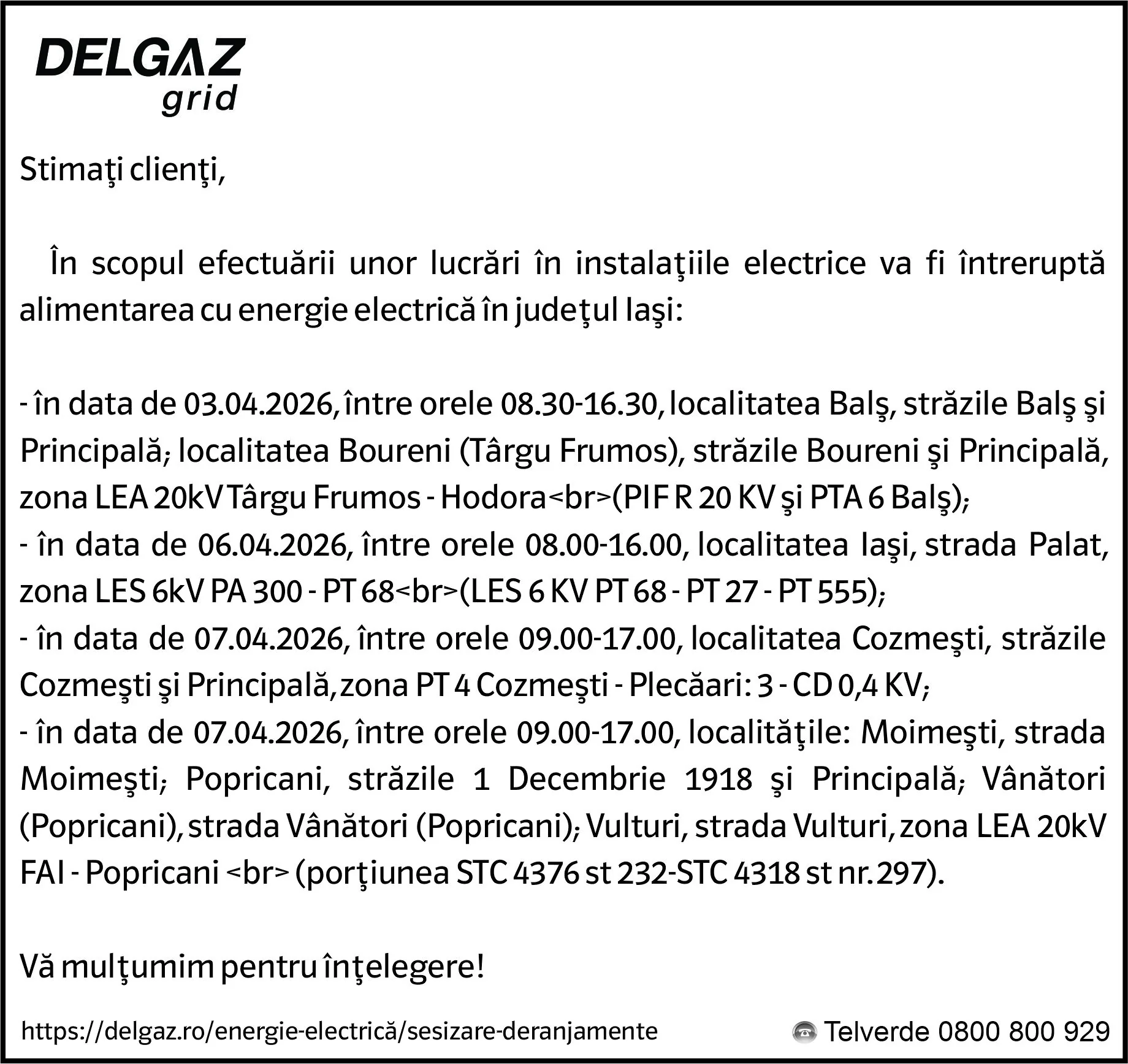 Anunț Delgaz Grid