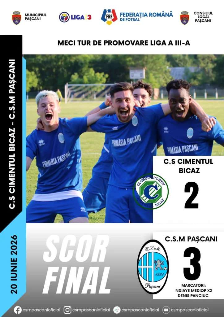 Cu un pas în Liga 3! Cimentul Bicaz – CSM Pașcani 2-3!