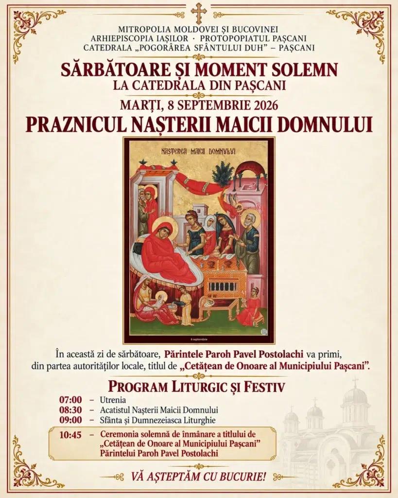 Program special la Catedrala din Pașcani, de Nașterea Maicii Domnului
