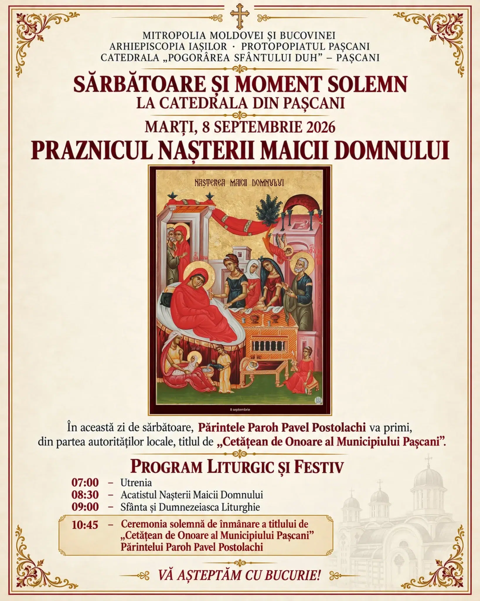 Program special la Catedrala din Pașcani, de Nașterea Maicii Domnului